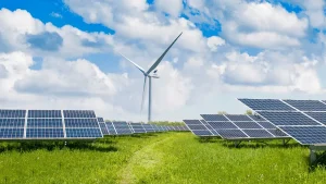 solar panels and wind turbine