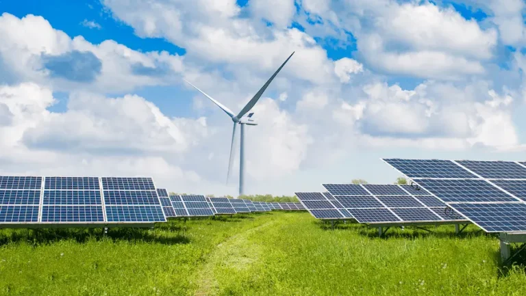 solar panels and wind turbine