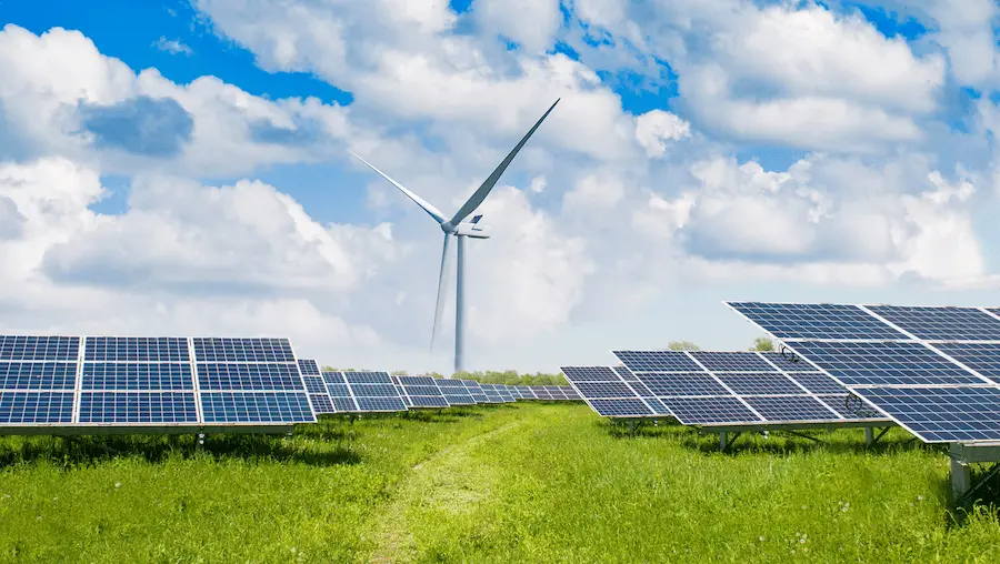 solar panels and wind turbine